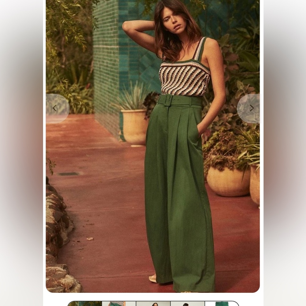 Veronica Beard Maliyah Green Women's Wide-Leg Pants